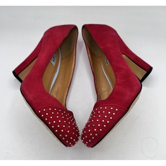 Cynthia Rowley Halo Womens Heel Pump Size 6M Red Beaded Suede Round Toe - Picture 6 of 11